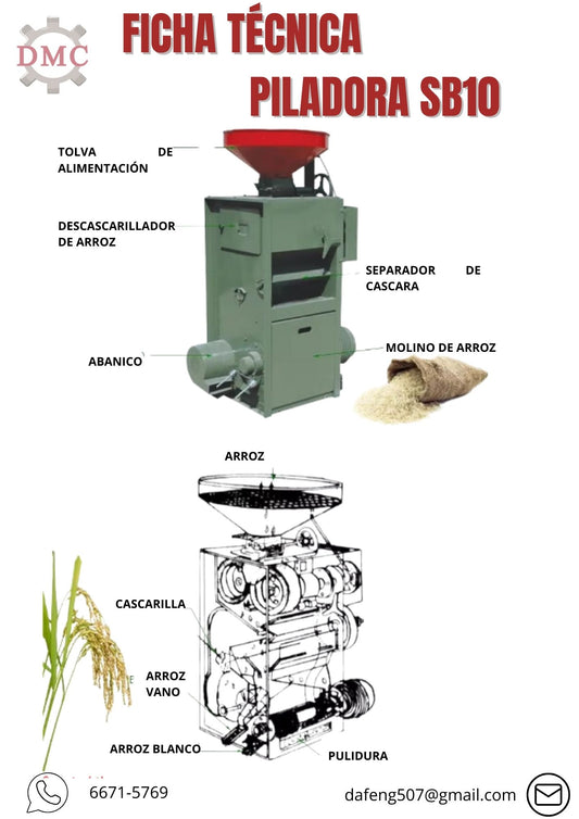 Piladora de Arroz modelo SB10 con rodillos de caucho