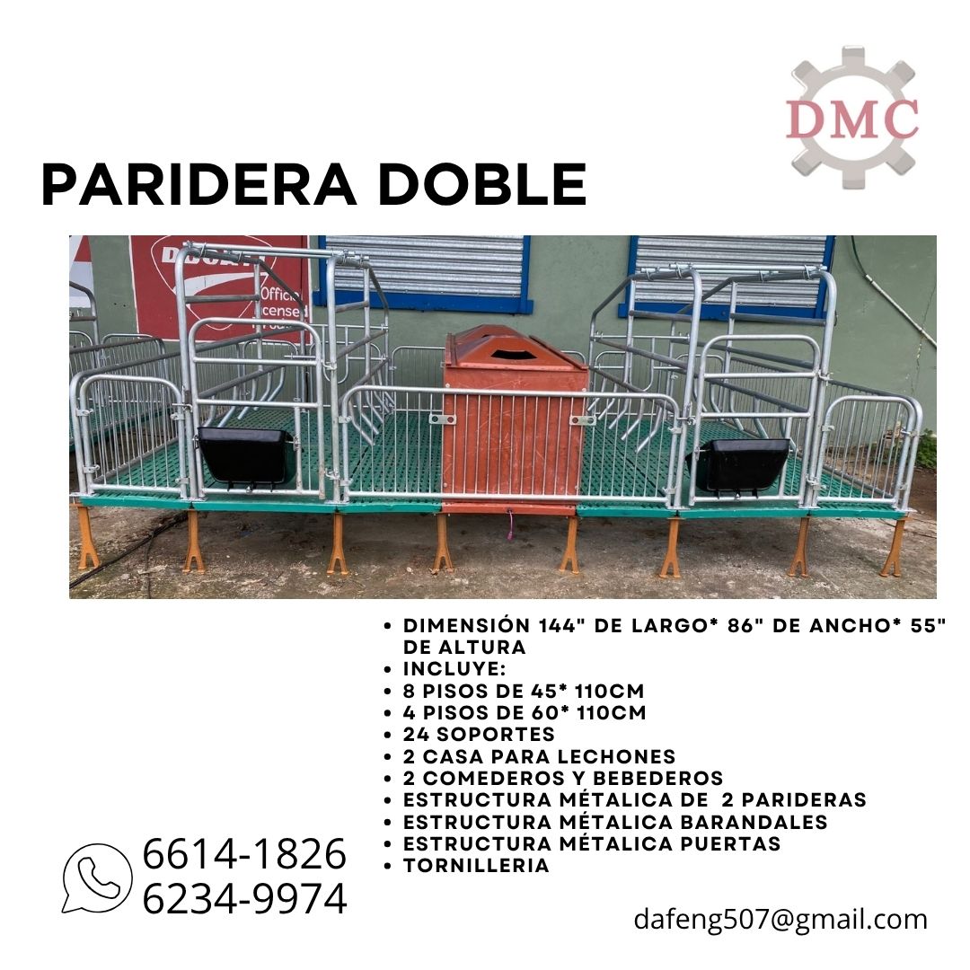 Área de Paridera para dos Cerdas con calentador, comedero y bebedero - sistema anti aplastamiento