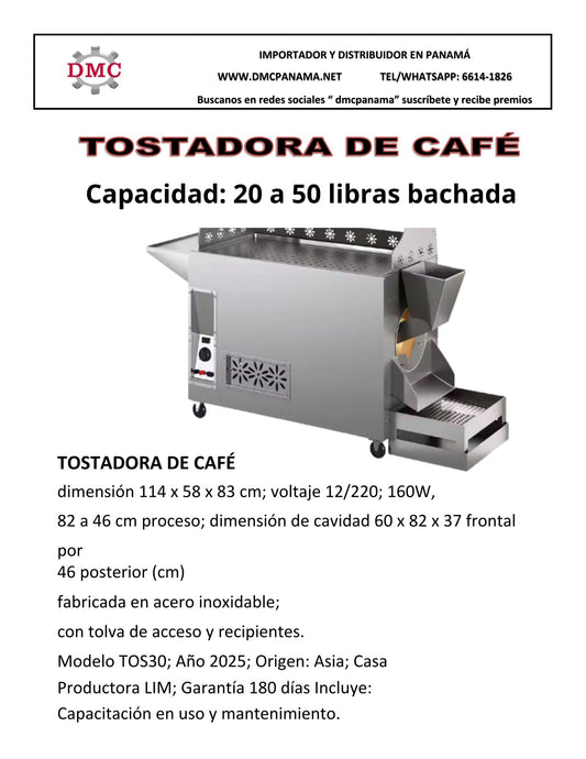 TOSTADORA DE CAFÉ capacidad 20 a 50 libras - eléctrica, solar, gas