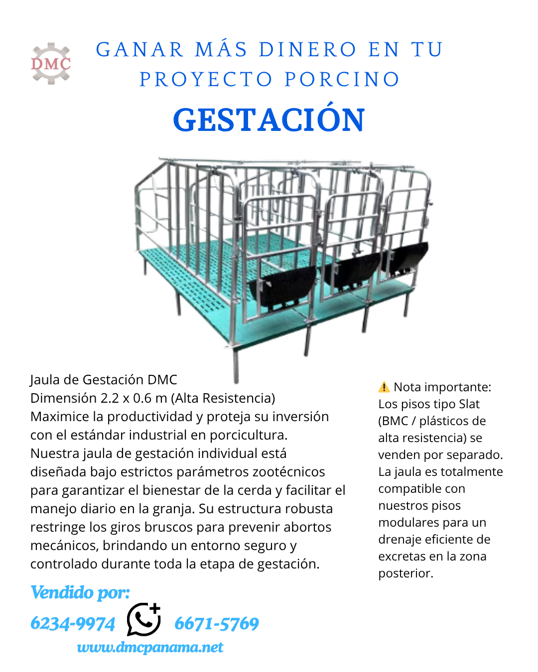 Jaula de Gestación para Cerdos 2.2x0.6m | Acero Galvanizado DMC