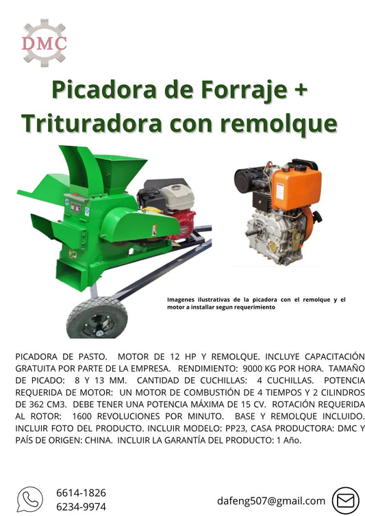 Picadora de Pasto con Motor Diésel