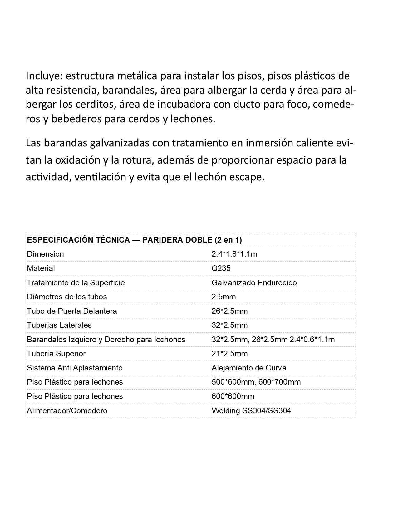 Paridera para Cerdo Doble completa con barandales, pisos, calentador