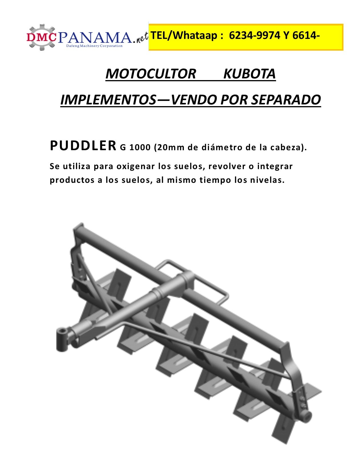 OXIGENADOR PUDDLER APERO IMPLEMENTO PARA MOTOCULTOR