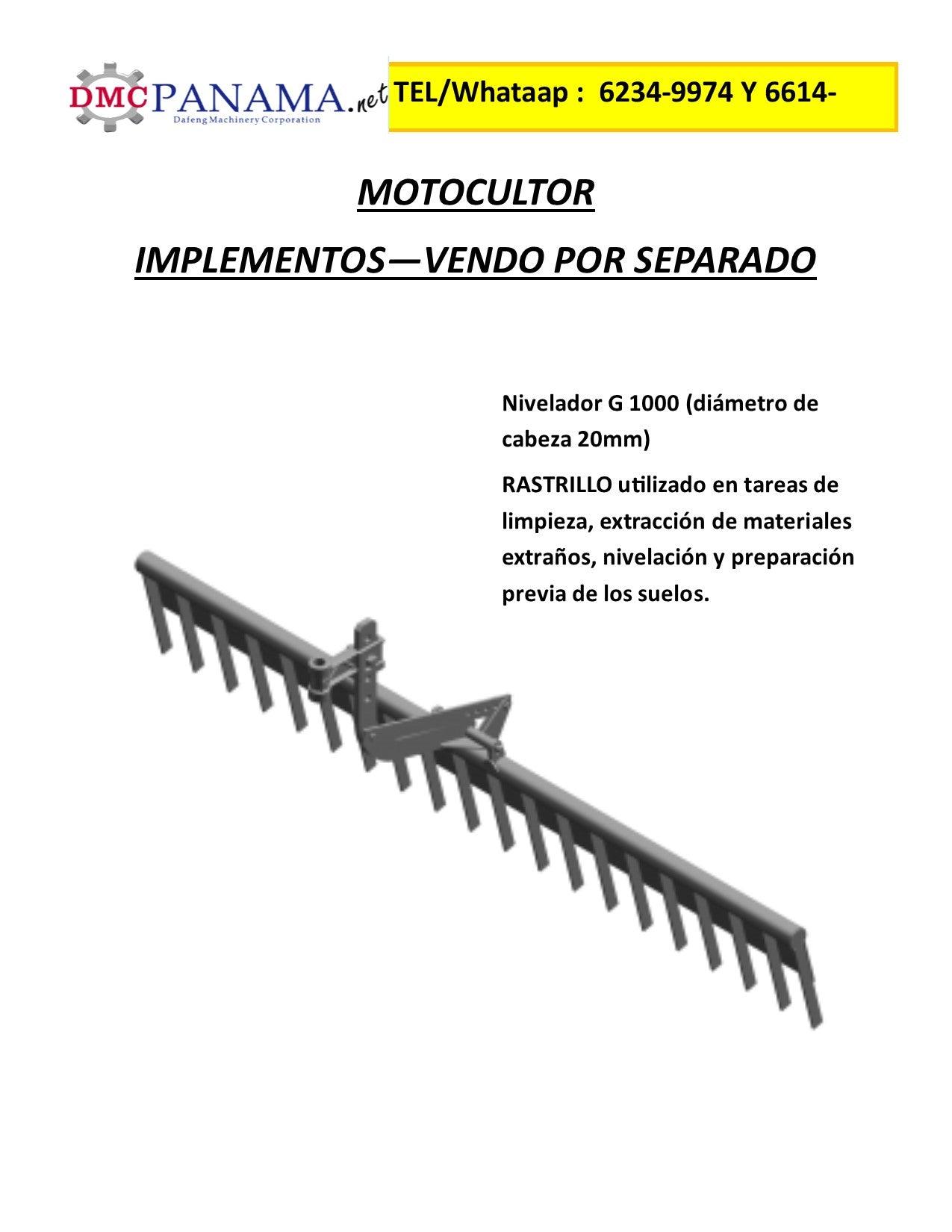 RASTRILLO NIVELADOR APEROS IMPLEMENTO MOTOCULTOR