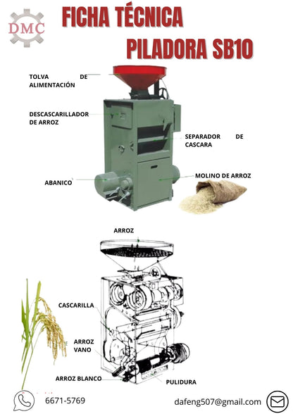 Piladora de Arroz SB10 con rodillos de caucho