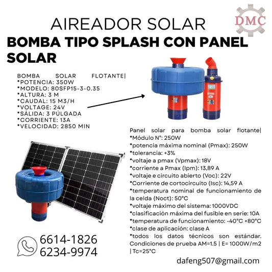 Bomba Splash Solar | Aireador para Acuicultura con Paneles Solares