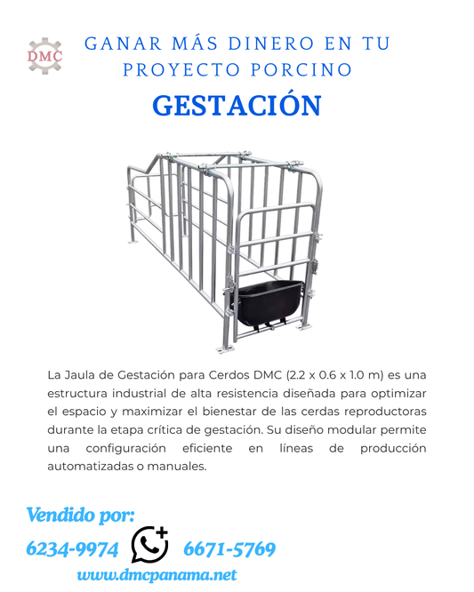 Jaula de Gestación para Cerdos 2.2x0.6m | Acero Galvanizado DMC