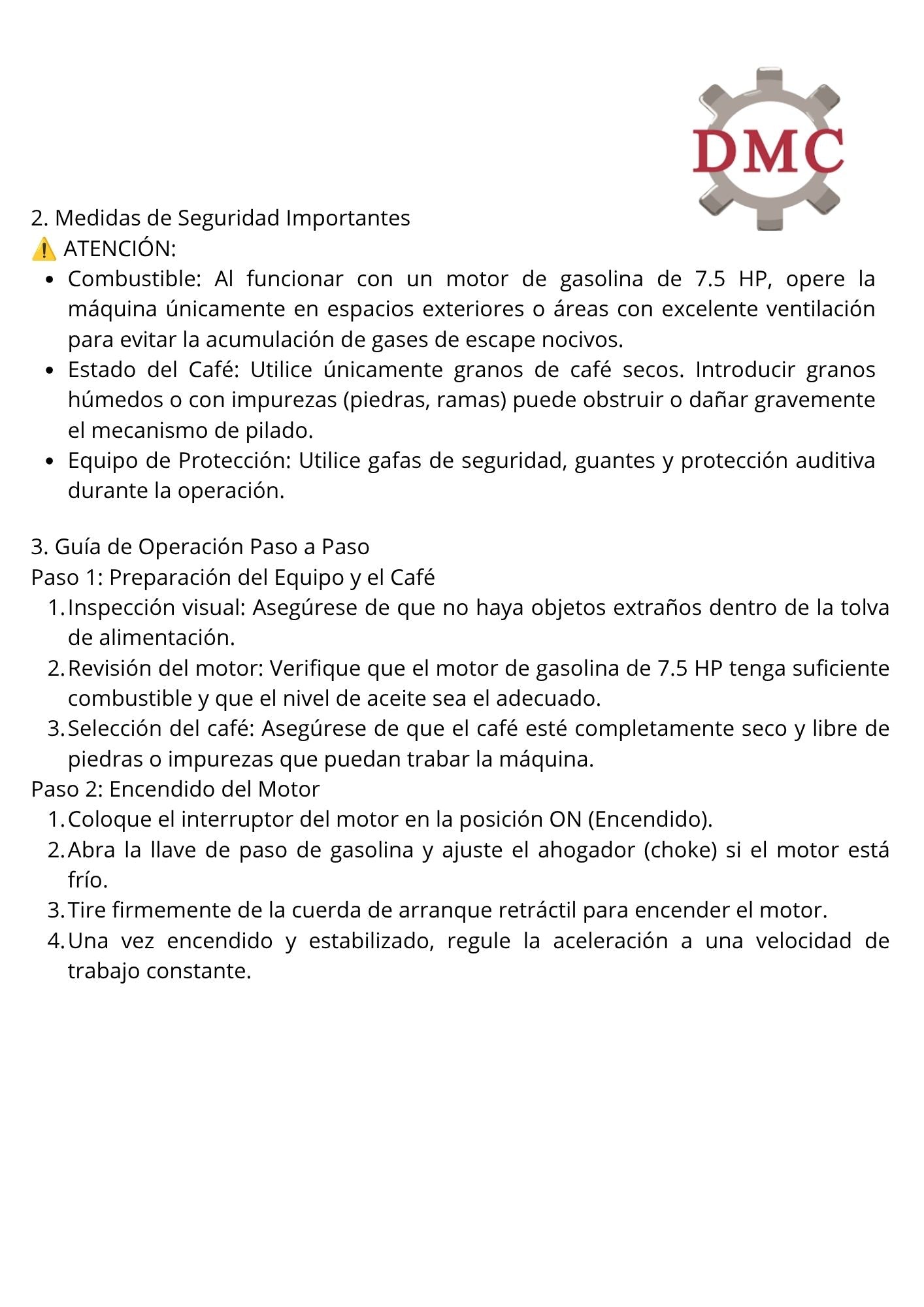 Piladora de Café a Gasolina DMC 7.5 HP | 150 kg/h