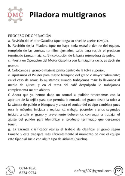 Piladora de Arroz y Maíz con motor gasolina  7.5hp
