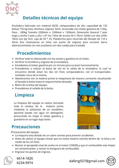 Ensiladora de Silo Bolsas – Motor Gasolina 7HP