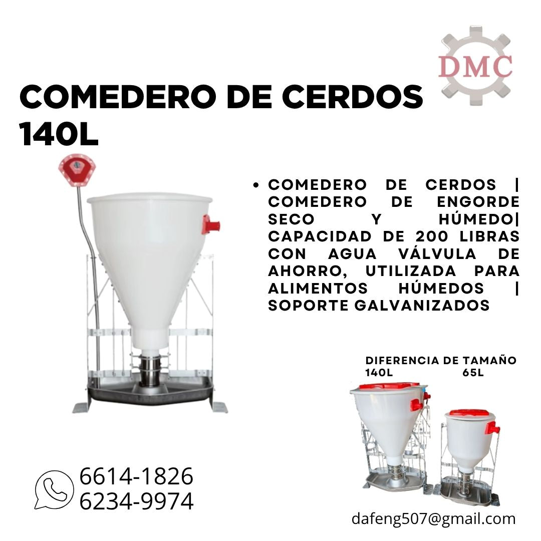 Comedero para Cerdos DMC 140L (200 Lb) | Seco y Húmedo