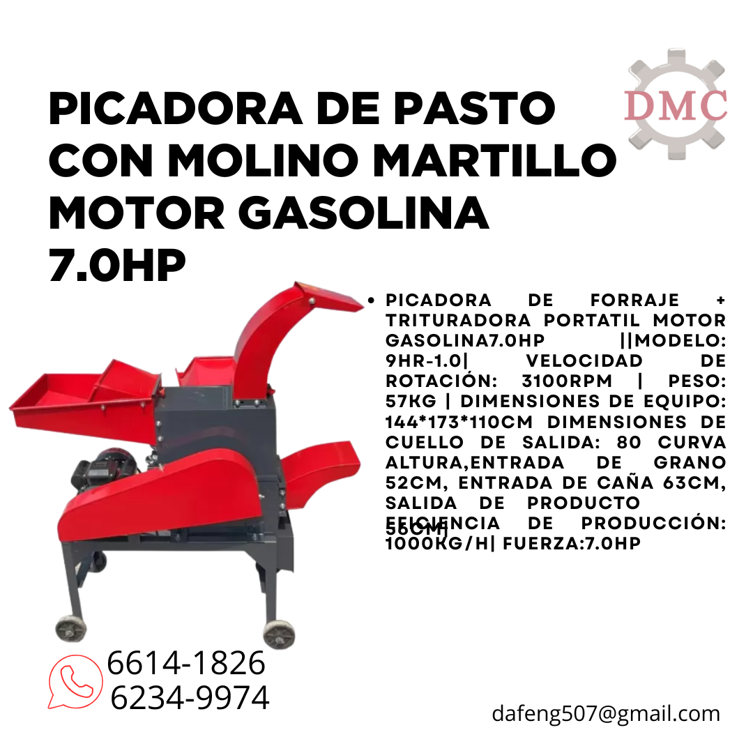 PICADORA DE PASTO CON MOLINO MARTILLO CON MOTOR GASOLINA DE 7.0HP
