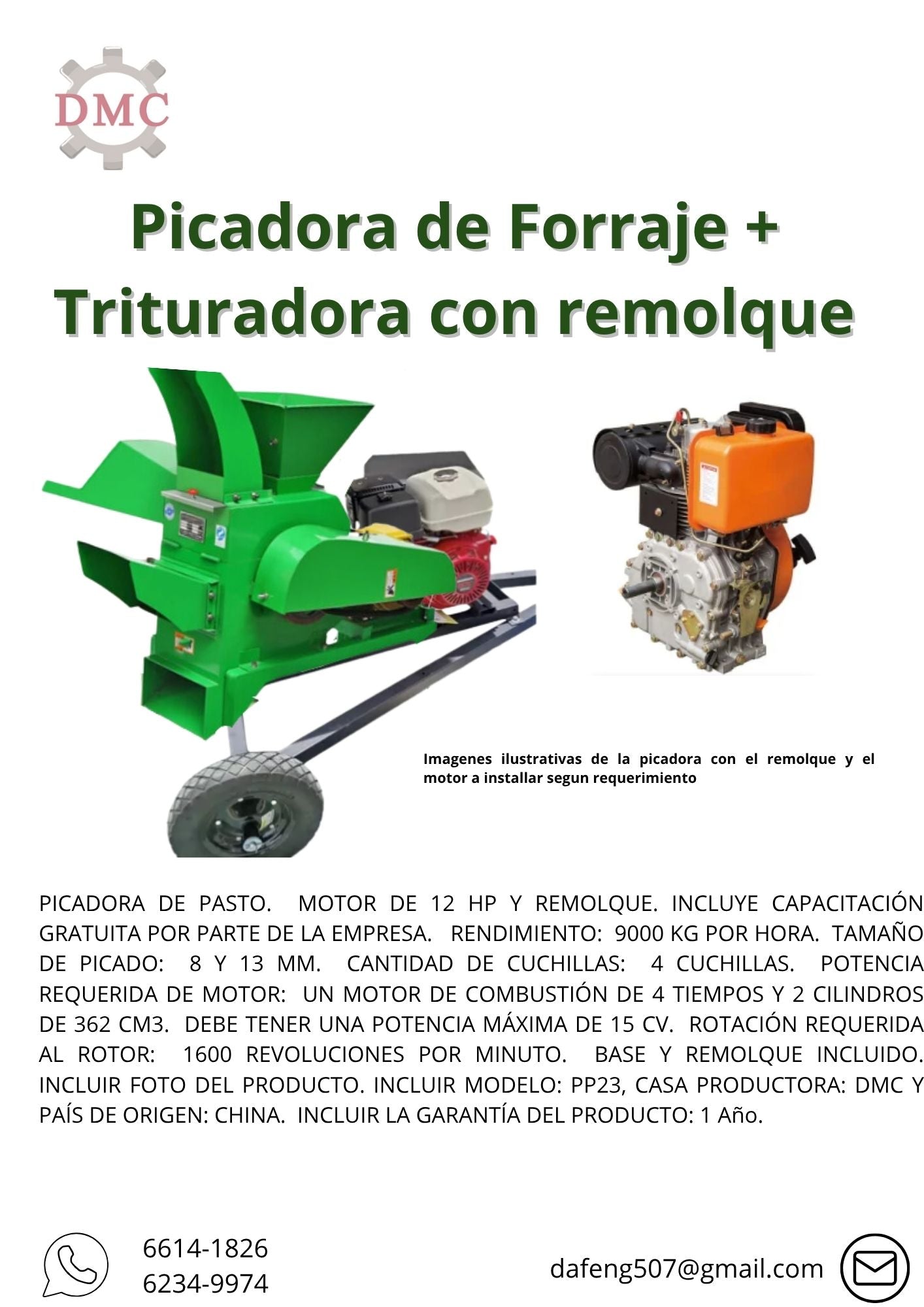 Picadora de Pasto con Motor Diésel