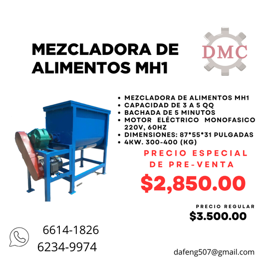Mezcladora de Alimento Modelo MH1 – Motor Eléctrico 4kW 110V