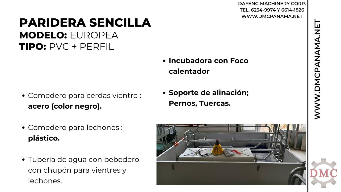 Paridera para una Cerda Modelo Europeo con Paredes de PVC | DMC