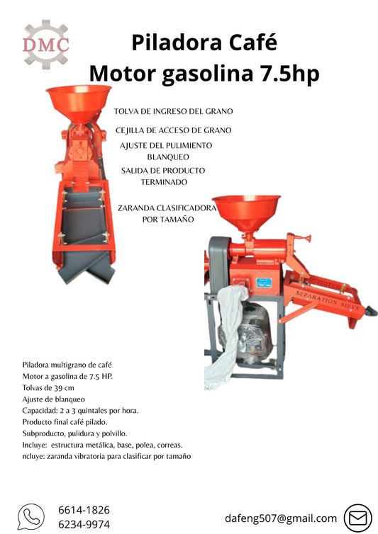 Piladora Café con motor gasolina 7.5hp