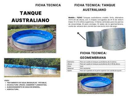 Tanque Australiano con Geomembrana – Diámetro 3m x Altura 2.20m