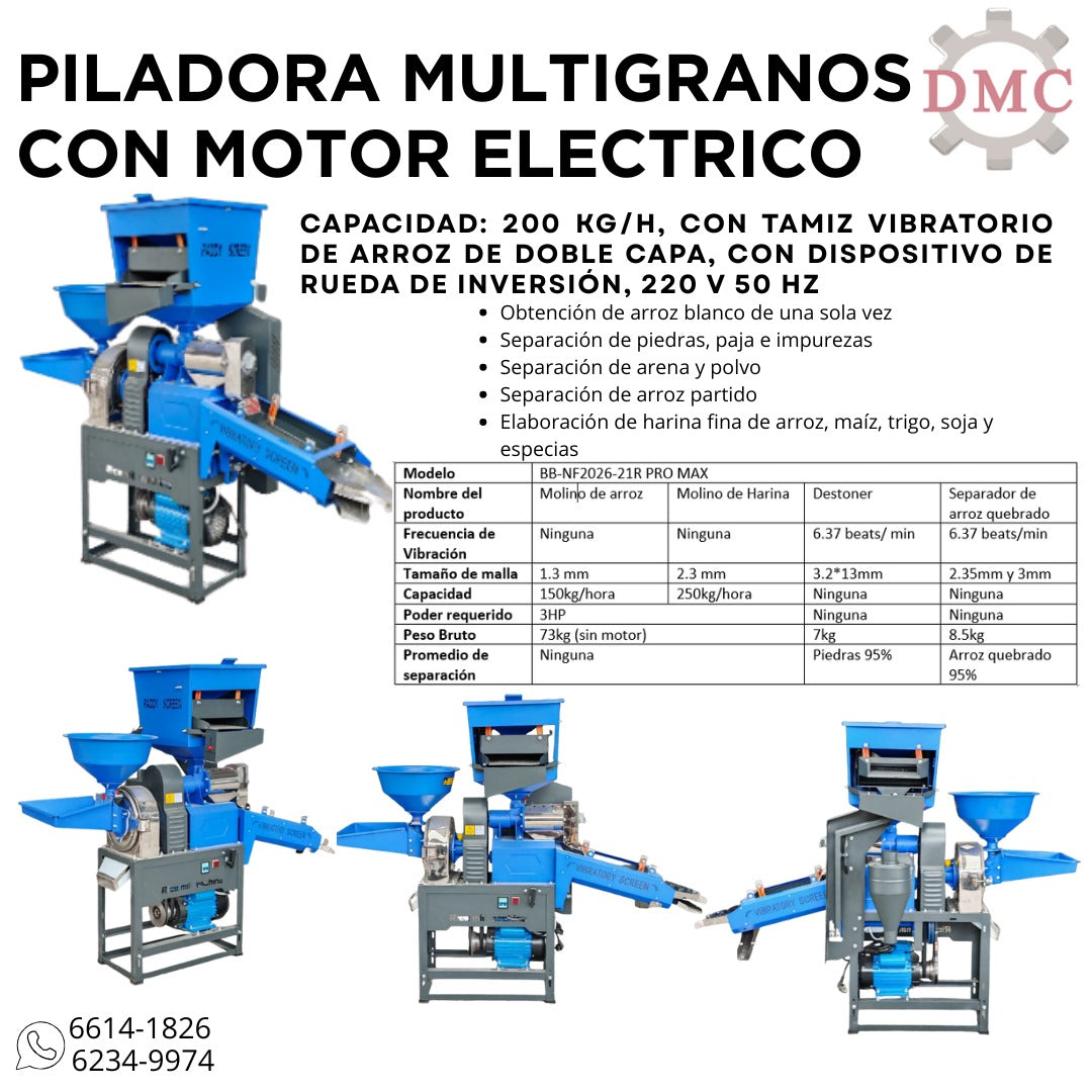 Piladora de Arroz Maíz y Café Semi industrial con motor eléctrico he incluye molino pulverizador de granos