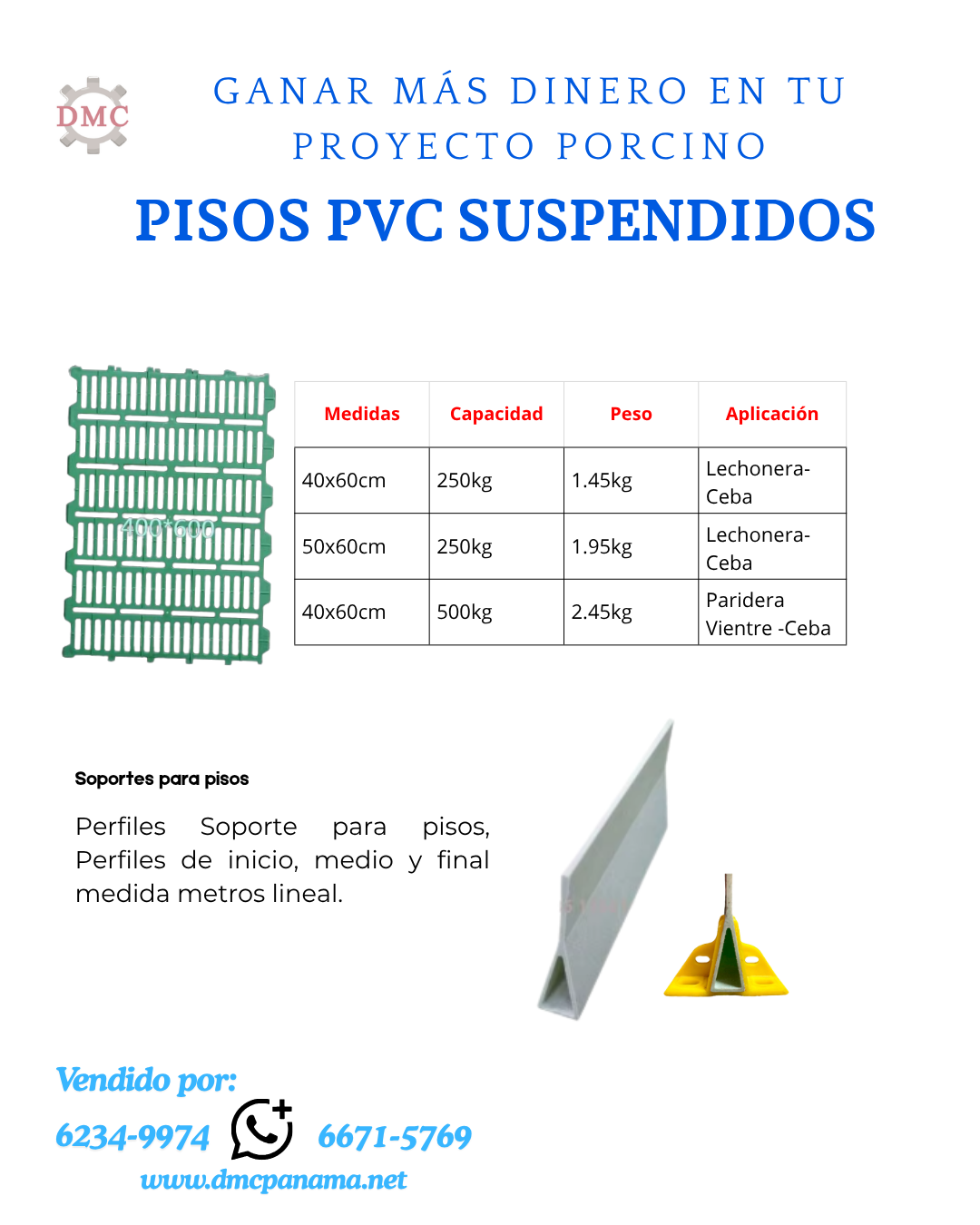 Pisos para Cerdos de 40x60 cm (250 kg) | Rejillas Slat | DMC