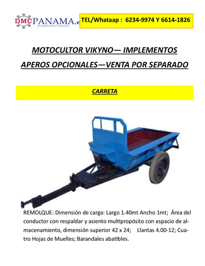 Carreta Remolque para Motocultor – 18 y 22 Sacos